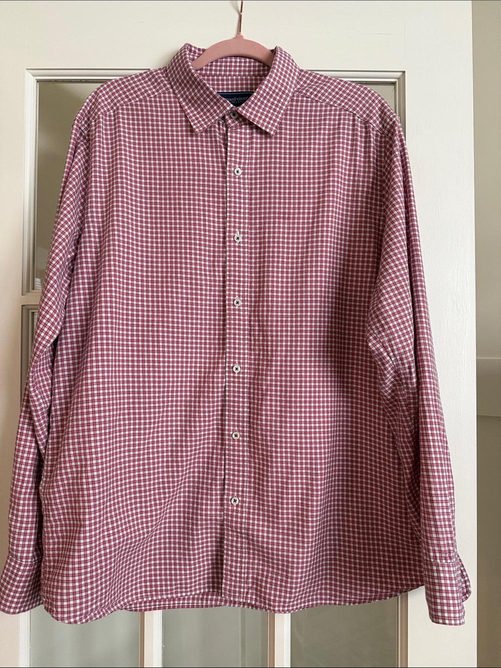 Vineyard Vines Pink and White Gingham Button-Down Shirt and Green Pullover - Picture 2 of 9